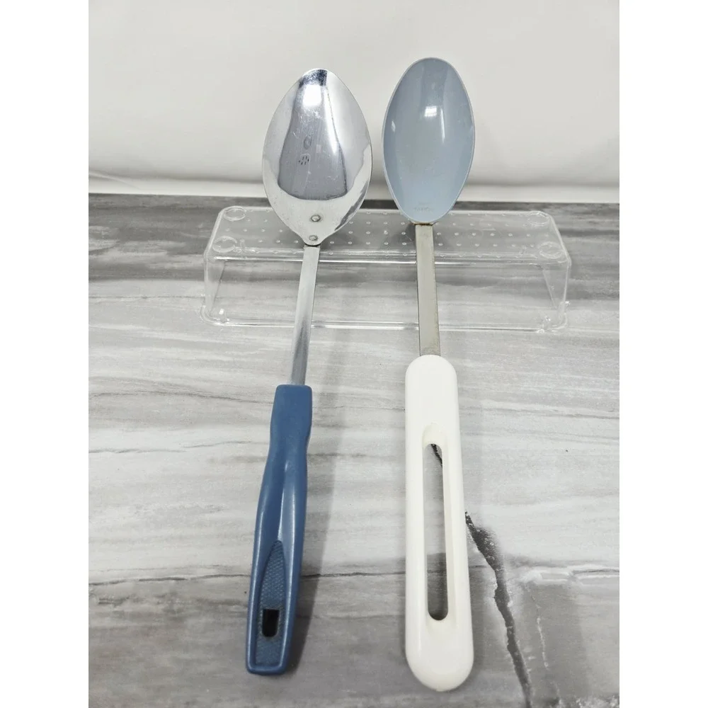 Vintage Bonny Blu and White Serving Spoon USA 12 Inch Retro Kitchen‎ Ware +extra